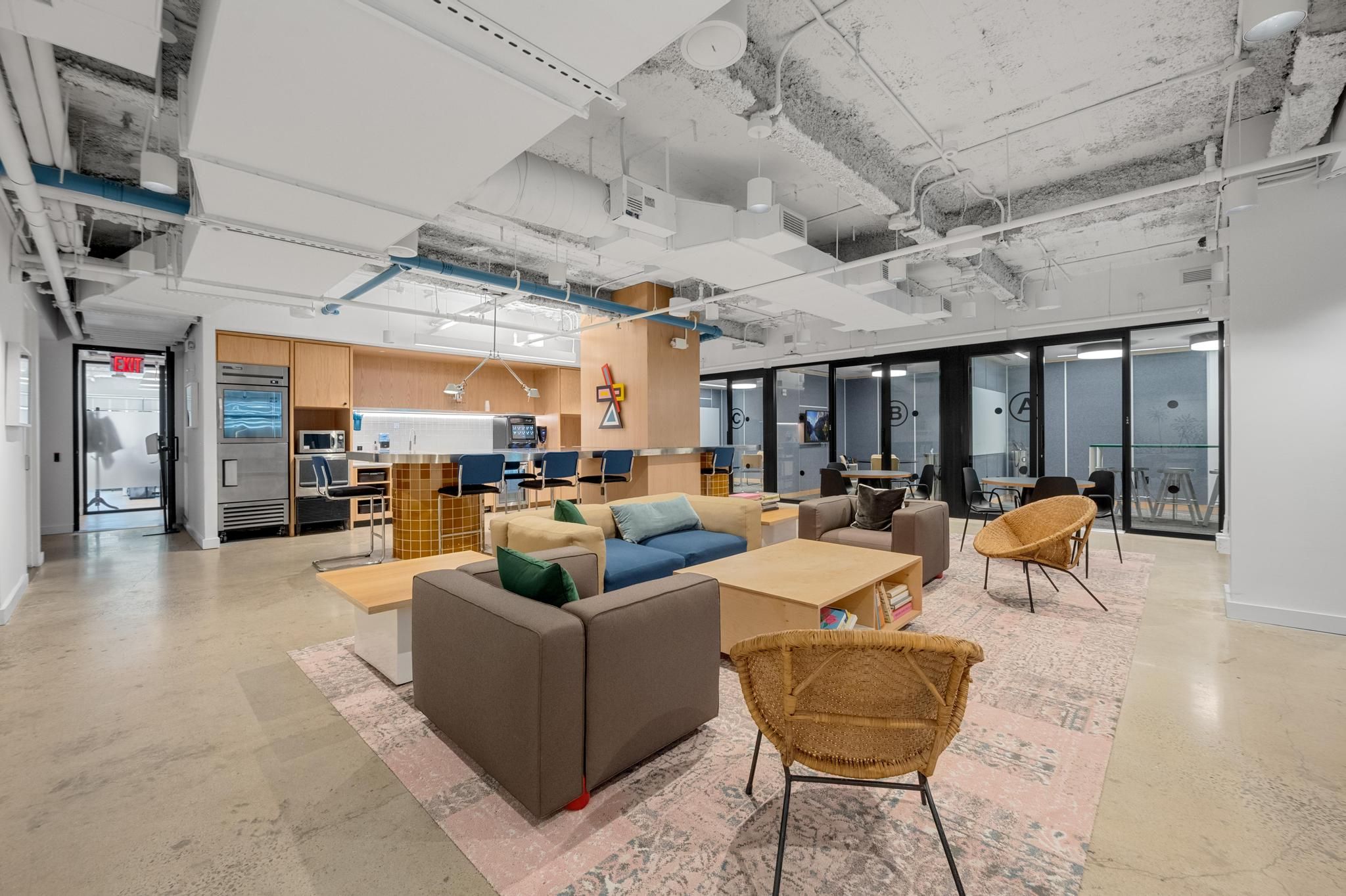 Corporate Party Venue - open office lounge setting - open ceilings, cafe, lounge & seating in Midtown East — event space in Midtown East