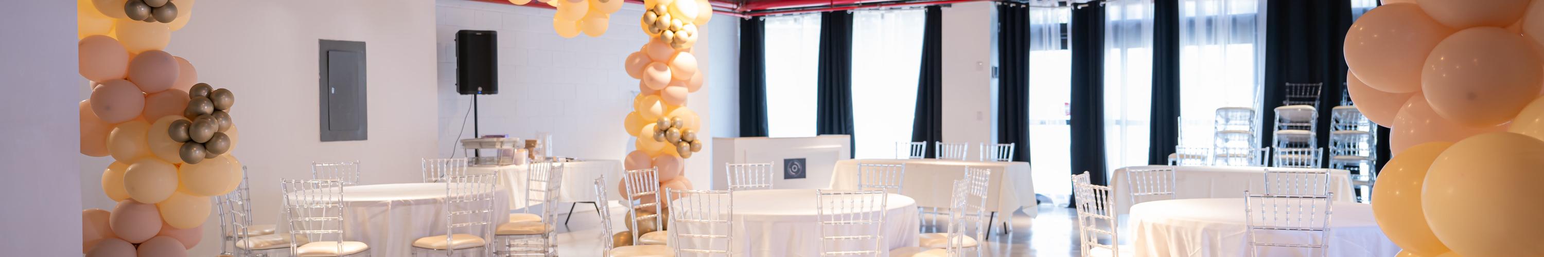Modern industrial all white canvass with exposed ceilings — event space in Williamsburg