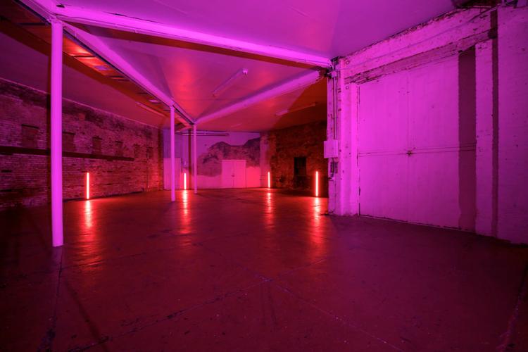 Industrial Warehouse with TV Wall, stage, and bar in Bushwick, Brooklyn — event space in Stuyvesant Heights